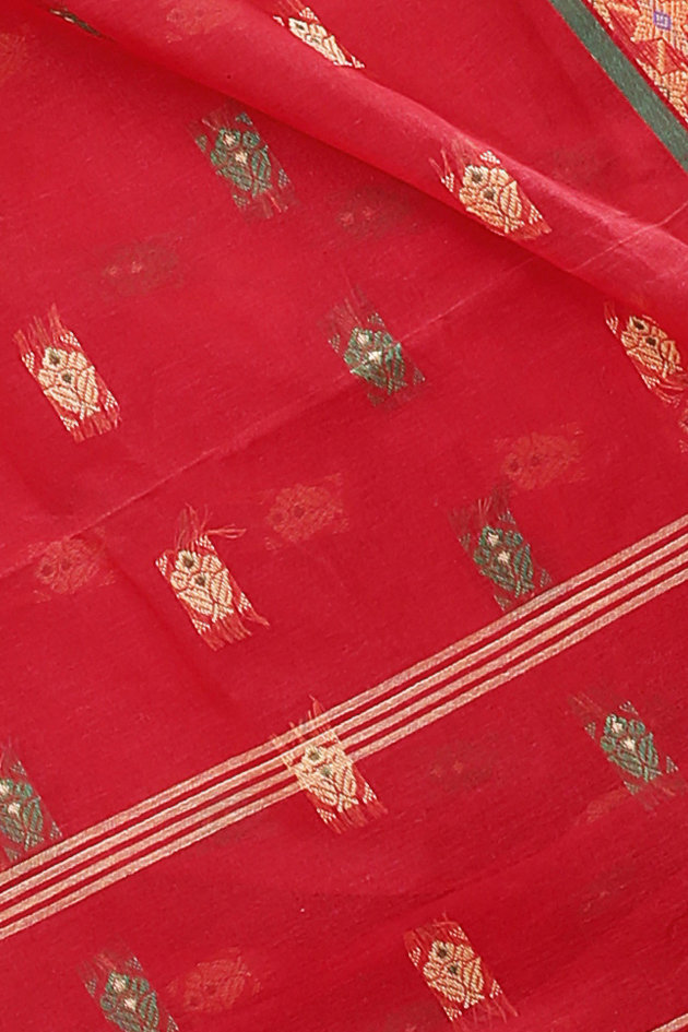 Red Pure Cotton Reese Tant Saree (967)